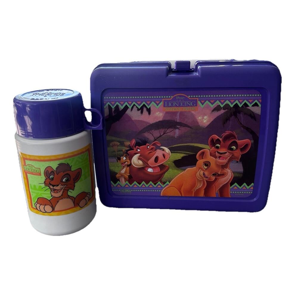 Vintage Purple Plastic Lunchbox Lion King 2 Simba's Pride w/ Thermos 90s